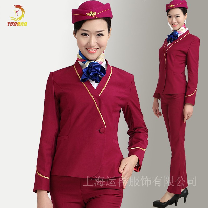 供應(yīng)航空學(xué)院新款南航空姐服套裝*空姐制服紅色航空服職業(yè)裝專業(yè)定制