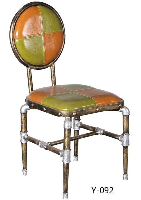 供應用于的祥賽貝個性水管鐵藝皮面餐椅酒店餐廳戶外通用創(chuàng)意復古餐椅