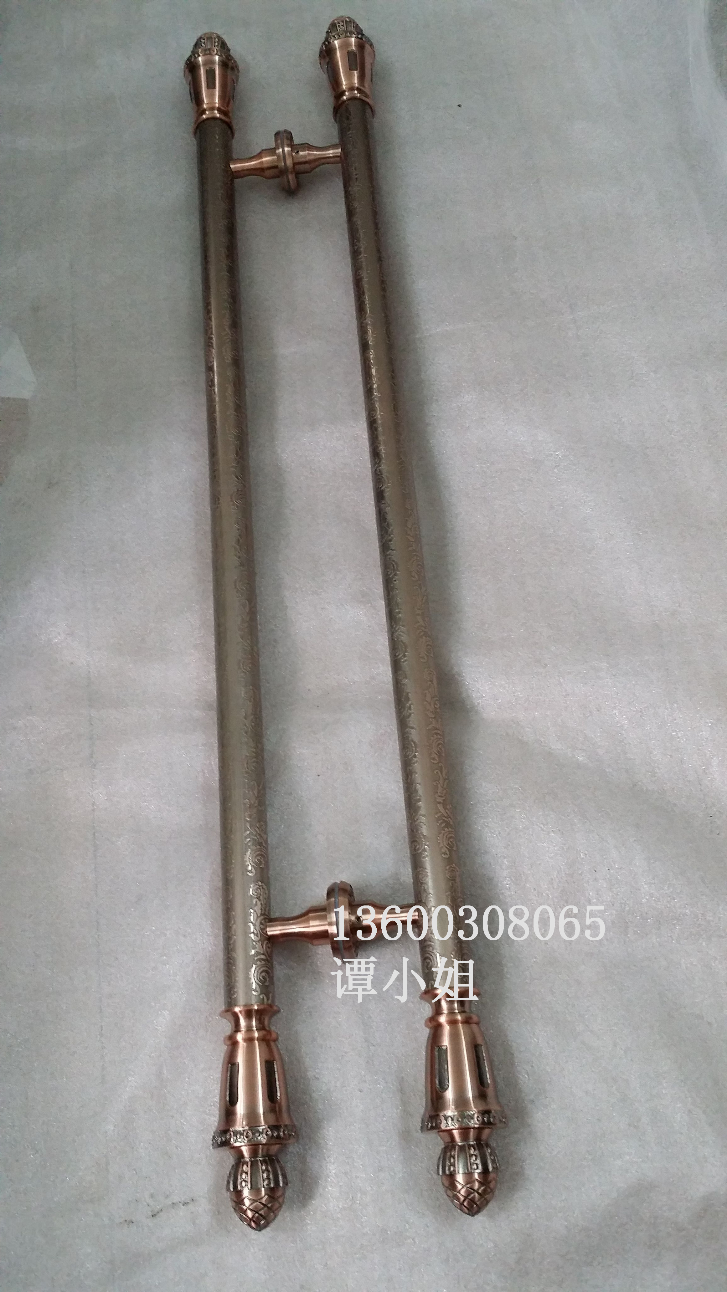 歐式純銅腐蝕花紋大門拉手，異型純銅大門拉手定做