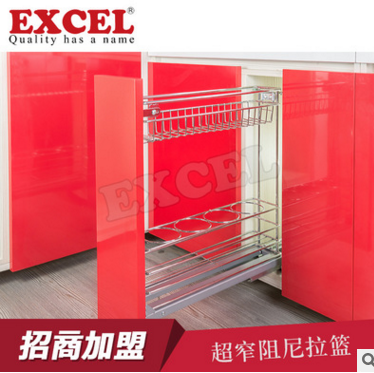 厂家批发保证真品新加坡EXCEL品牌调味拉篮铁镀铬窄柜调味篮厨房橱柜拉篮