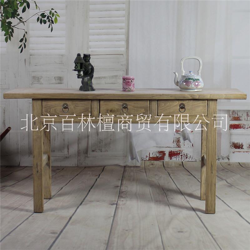 手工全實(shí)木玄關(guān)臺(tái) 古樸老松木家具 三屜桌子玄關(guān)桌中式餐邊桌原木 廠家直銷手工制作可定做