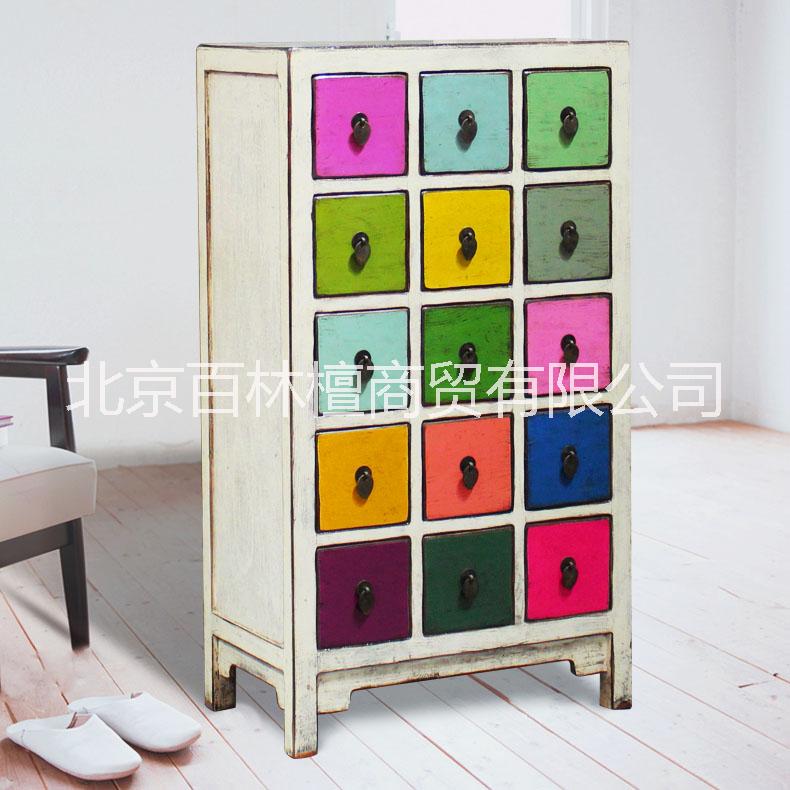 彩色斗柜復(fù)古七彩抽屜式玄關(guān)柜實木收納柜儲物柜裝飾柜新古典家具
