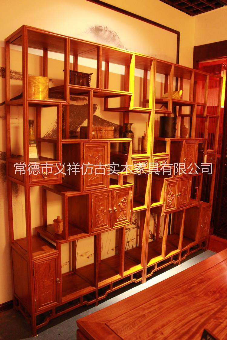 湖南義祥紅木家具供應巴西花梨博古架2件套 書架 書房家具 廠家直銷