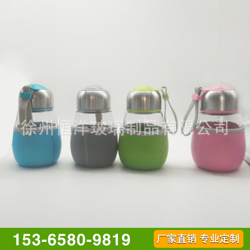 花茶隨手杯 創(chuàng)意大肚玻璃企鵝水杯情侶杯便攜防燙布套杯定制LOGO 水杯