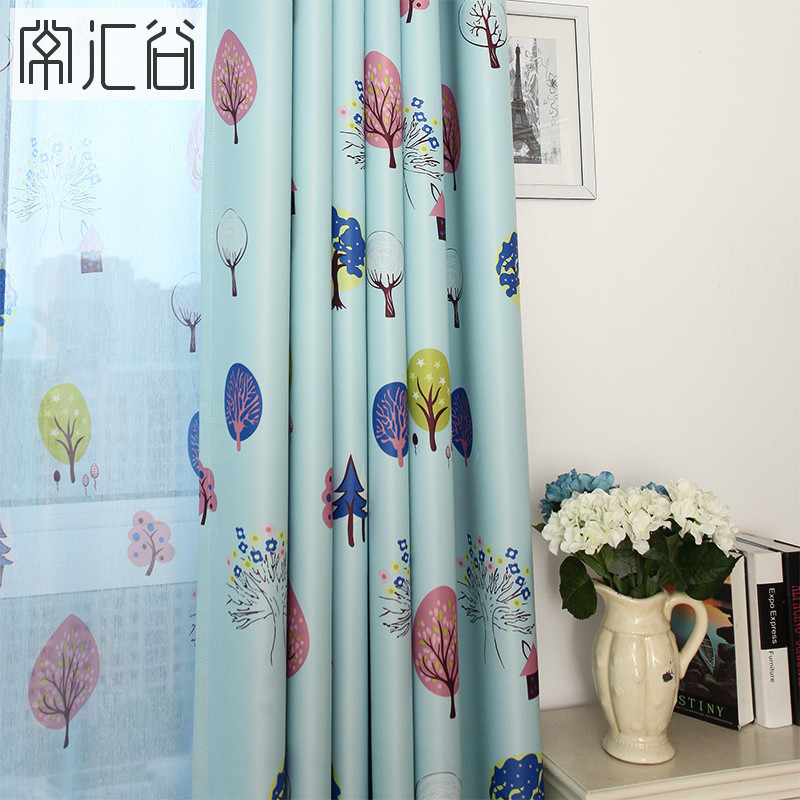 新品兒童卡通窗簾紗布藝定制客廳臥室遮光布飄窗落地窗紗紗簾