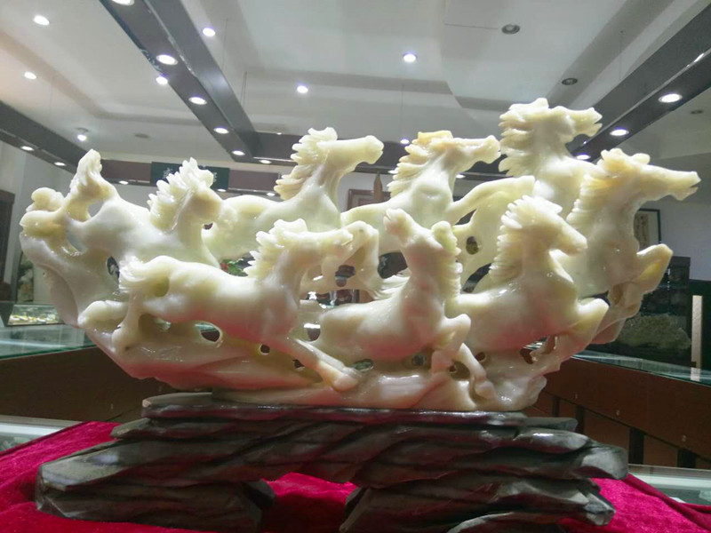 萊州玉雕八駿圖擺件-工藝品禮品，盛逹玉器