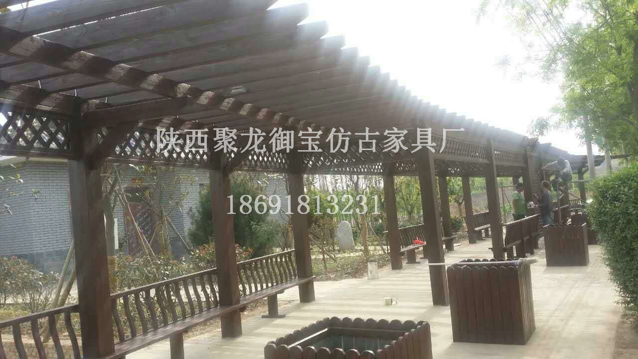 西安仿古廊架，實木廊架，室外廊架