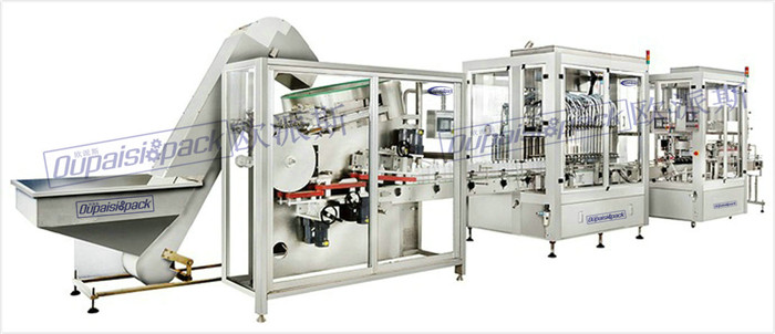 洗滌用品灌裝旋蓋貼標(biāo)生產(chǎn)線圖片