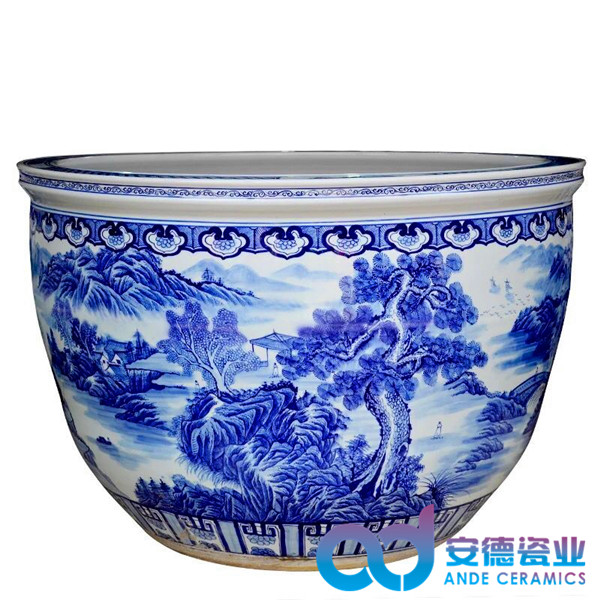 青花瓷大缸 景德鎮(zhèn)陶瓷魚缸 擺設(shè)陶瓷魚缸 景德鎮(zhèn)陶瓷養(yǎng)魚缸 擺設(shè)陶瓷魚缸