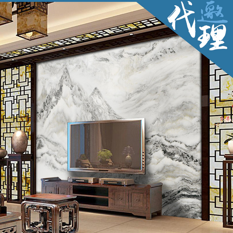 大理石紋山水建夢(mèng)電視背景墻圖片
