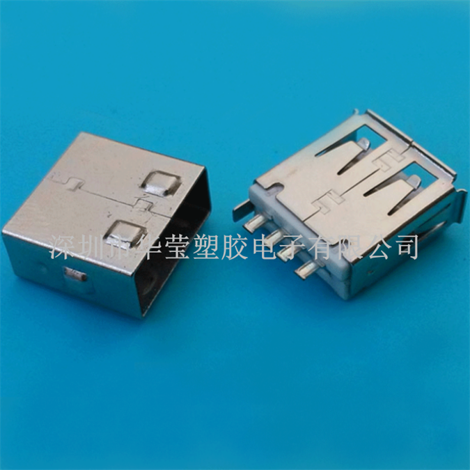 USB A母180度焊线PCB板用带护套白胶