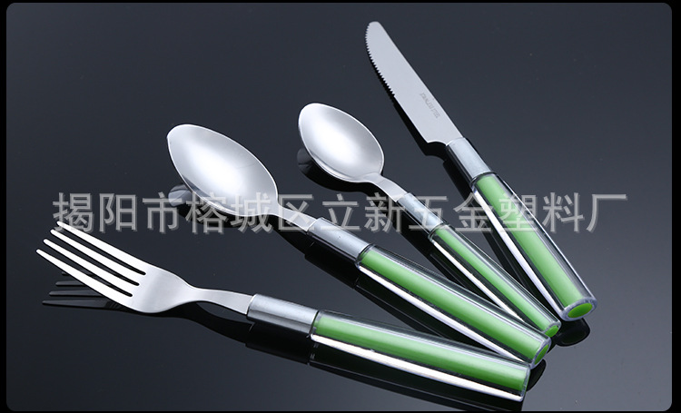 全套西餐餐具 精美雙層夾心扁水晶手柄不銹鋼刀叉勺餐具 禮盒套裝