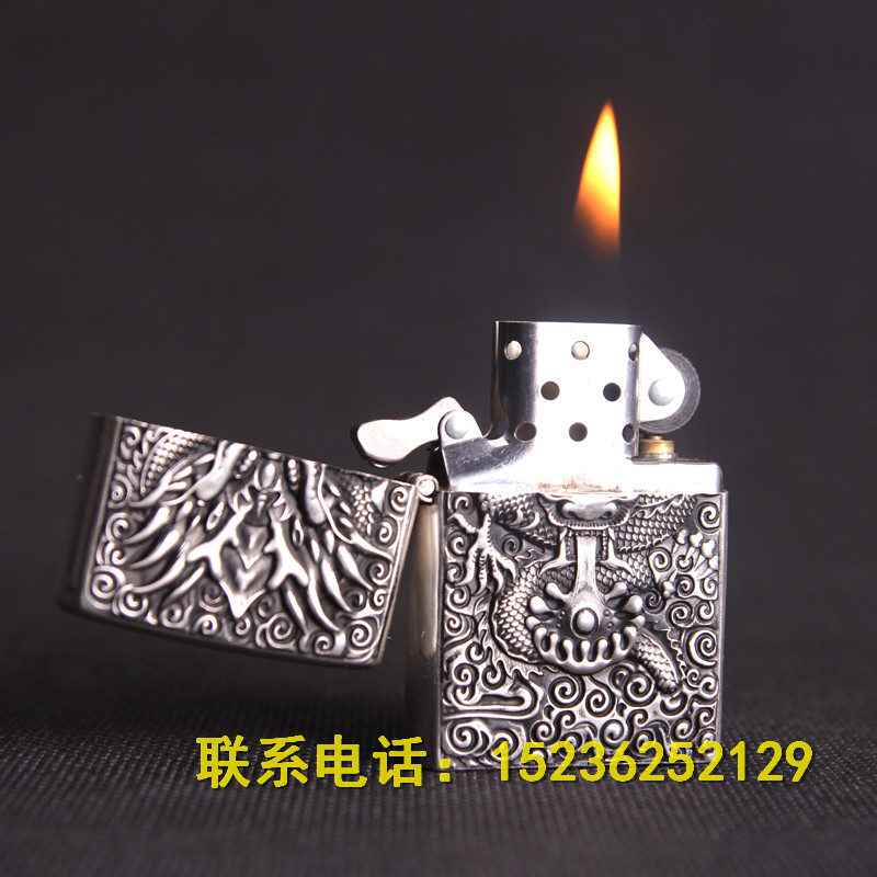 纯银打火机|威龙款收藏把玩工艺品|送老公送男友礼物|55g纯银机身典藏版