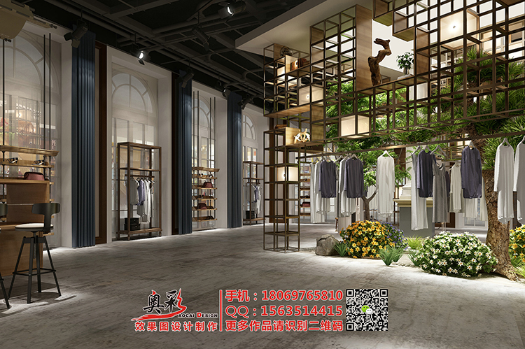 服装店面设计/各类专卖店设计/展示空间设计/奥彩3D效果图/cad施工图