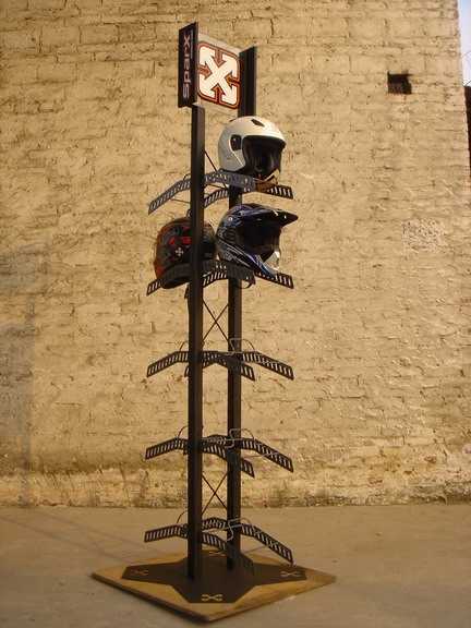 薦 雙面旋轉(zhuǎn)展示架 拆裝式頭盔展示架 金屬掛鉤黑色頭盔展架