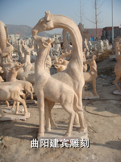 石雕長頸鹿 大理石長頸鹿雕刻 石頭長頸鹿