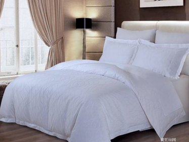 白色提花配貢緞床單圖片