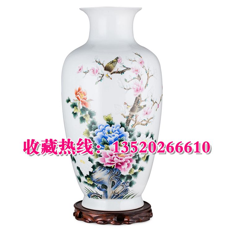夏忠勇大師繪制 花開(kāi)富貴玲瓏瓷瓶