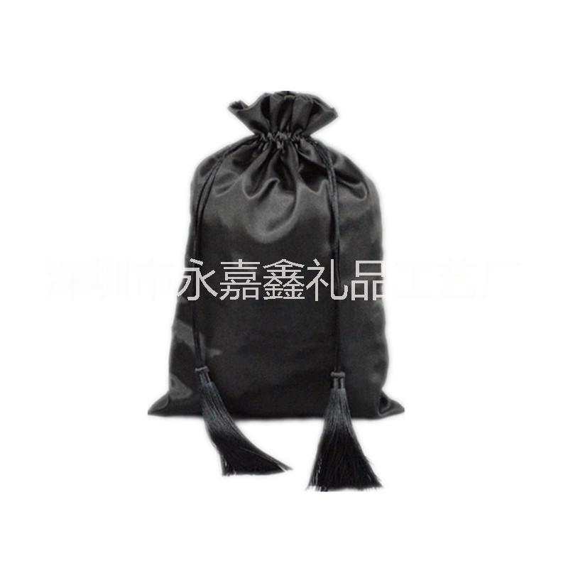 色丁流蘇包裝袋 綢布布袋色丁假發(fā)袋 定制流蘇吊穗抽繩束口袋色丁布袋綢緞袋子黑色仿絲綢假發(fā)包裝袋 色丁束口袋