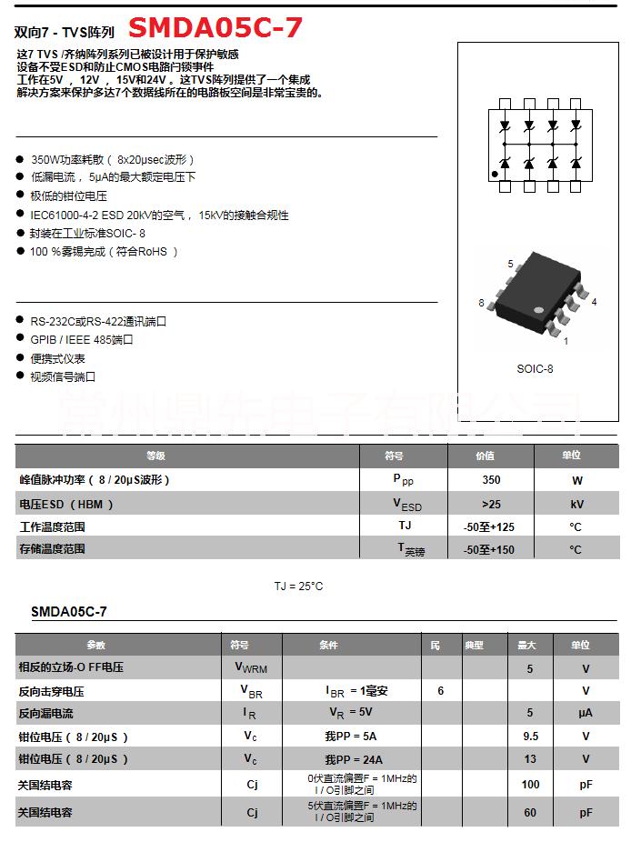 TVS 二极管阵列 SMDA24C-7.TBT 双向