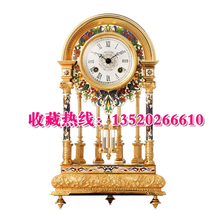 鎏金銅胎圓頂鐘 景泰藍(lán)米振雄作品