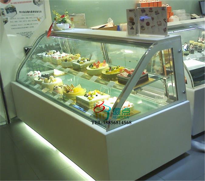 弧形蛋糕保鮮柜定做 雙層弧形吧臺(tái)甜品柜 慕斯展示柜