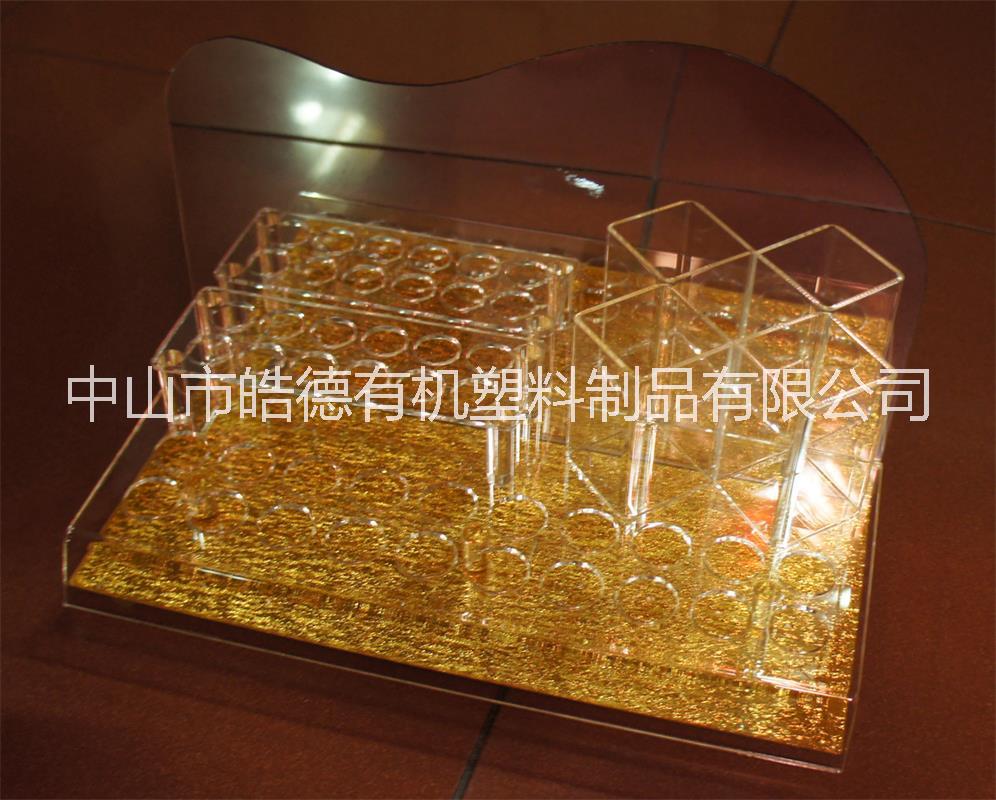 皓德有机亚克力布金银多用途眉笔展示架 笔架 口红 睫毛膏 彩妆架