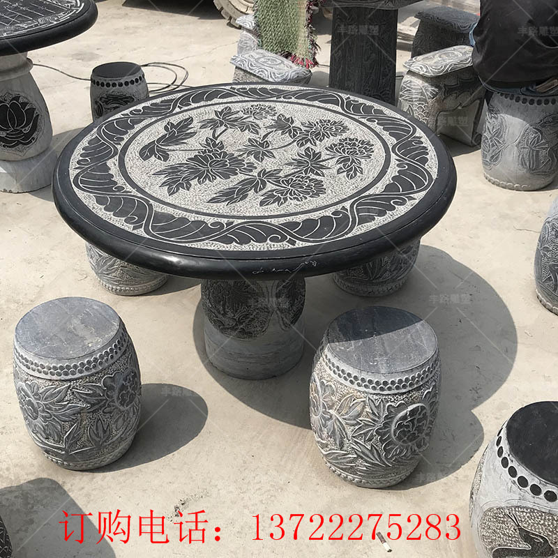 石雕圓桌，園林青石桌子，大理石石桌石凳
