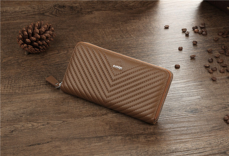 新款男士錢包長款多功能拉鏈?zhǔn)帜冒?三折牛皮真皮小手包廠家直銷