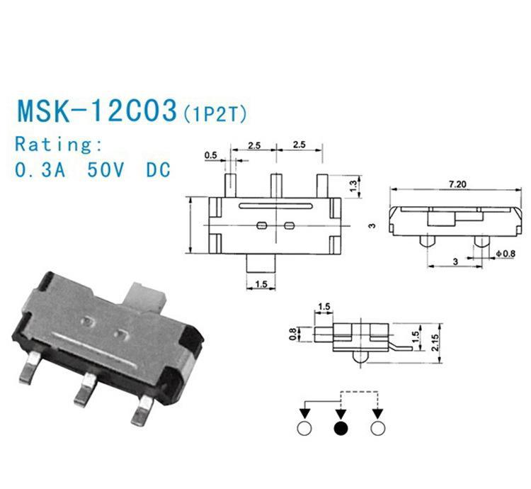 诚思高品质拨动滑动推动开关 MSK-12C03环保拨动开关生产厂家  拨动开关MSK-12C03图片