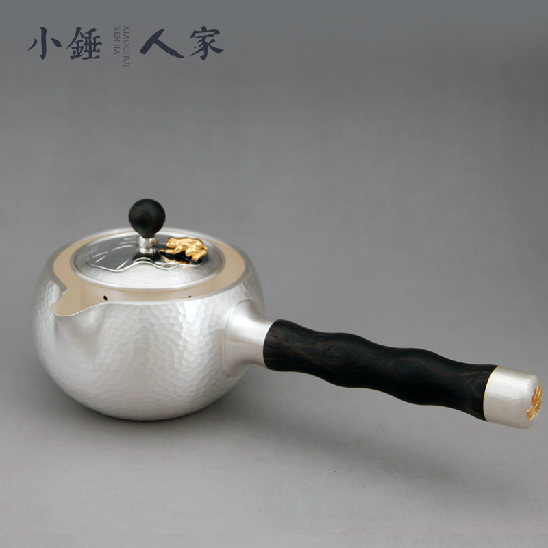 小锤人家手工禅茶纯银侧把壶手工纯银泡茶壶纯银茶具图片