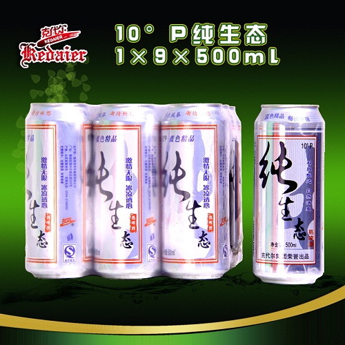 10°P山东德州克代尔 克代纯生态啤酒1×9×500ml