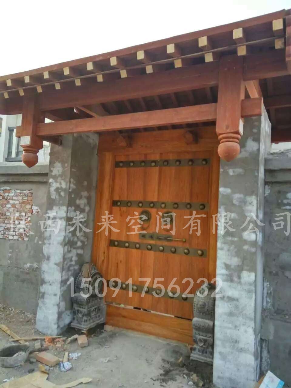 西安仿古大門，榆木大門，銅釘大門