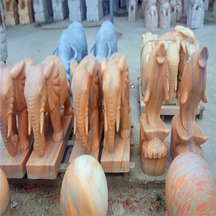 晚霞紅石頭大象 石雕大象擺件批發(fā)一對(duì)起批