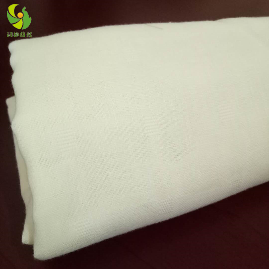 泰安潤棉紡織廠家批發(fā)普梳漂白竹纖維棉地格雙層紗布坯布