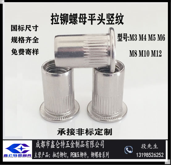 304不銹鋼拉鉚螺母平頭豎紋拉帽圖片