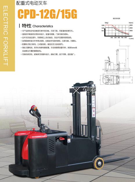 平衡重式配重电动堆高车堆高机叉车图片
