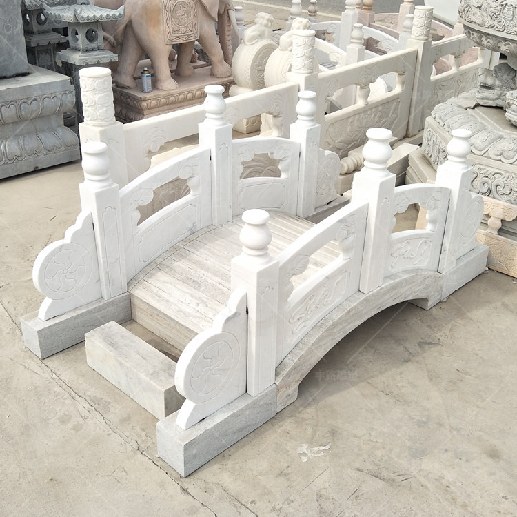 漢白玉小橋石雕護欄石橋庭院流水石頭石拱橋 漢白玉小橋石雕石橋