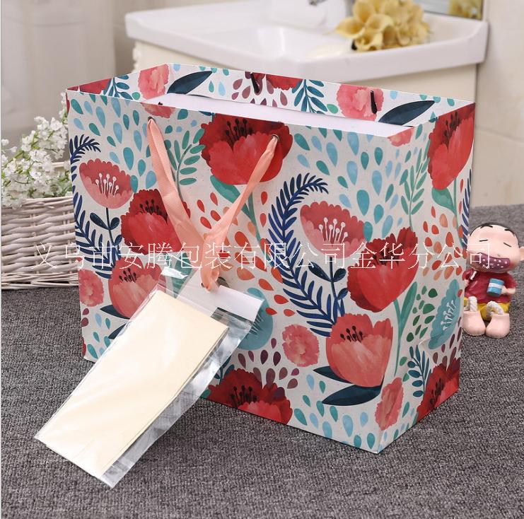 紙袋現(xiàn)貨 紙袋定做 緞帶手提花紋印刷圖案白卡紙紙袋  緞帶手提袋