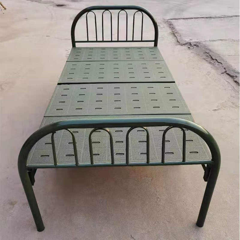 鋼塑四折床 便攜式鋼塑行軍床 單人折疊床 軍綠色折疊床