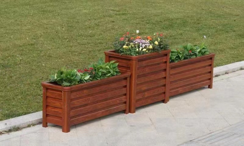 鋁合金花箱  新品戶外仿木  鋁合金組合花箱方形大花盆  市政地面隔離實木綠植花槽