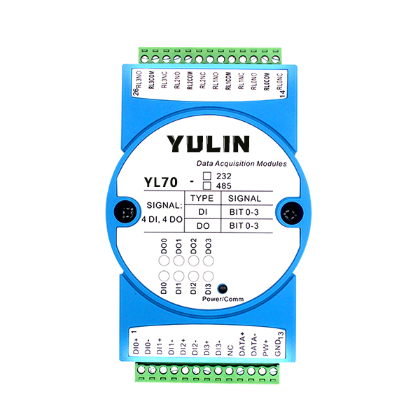 四路DI四路继电器输出 RS-485/232数据采集远程I/O模块 YL70