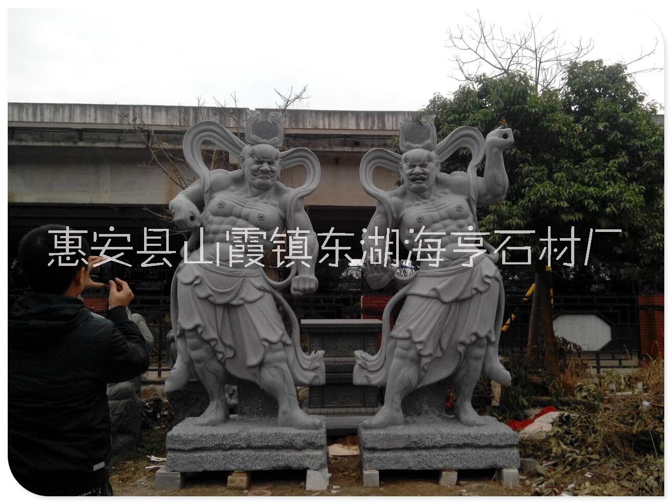 石雕哼哈二将佛像花岗岩芝麻灰寺庙门神二金刚护法神像石材雕刻图片