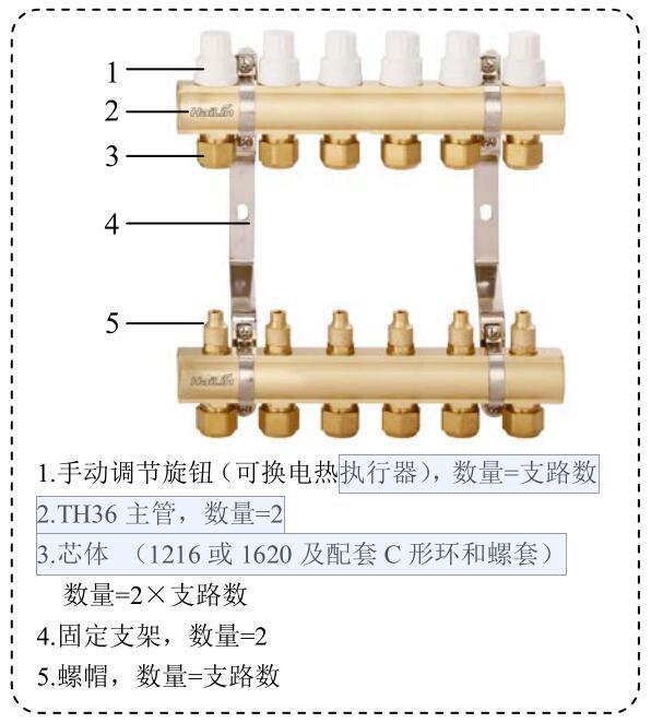 海林地暖分集水器一体智能控温型TH362-3-4-5-6-7-8路集分水器图片