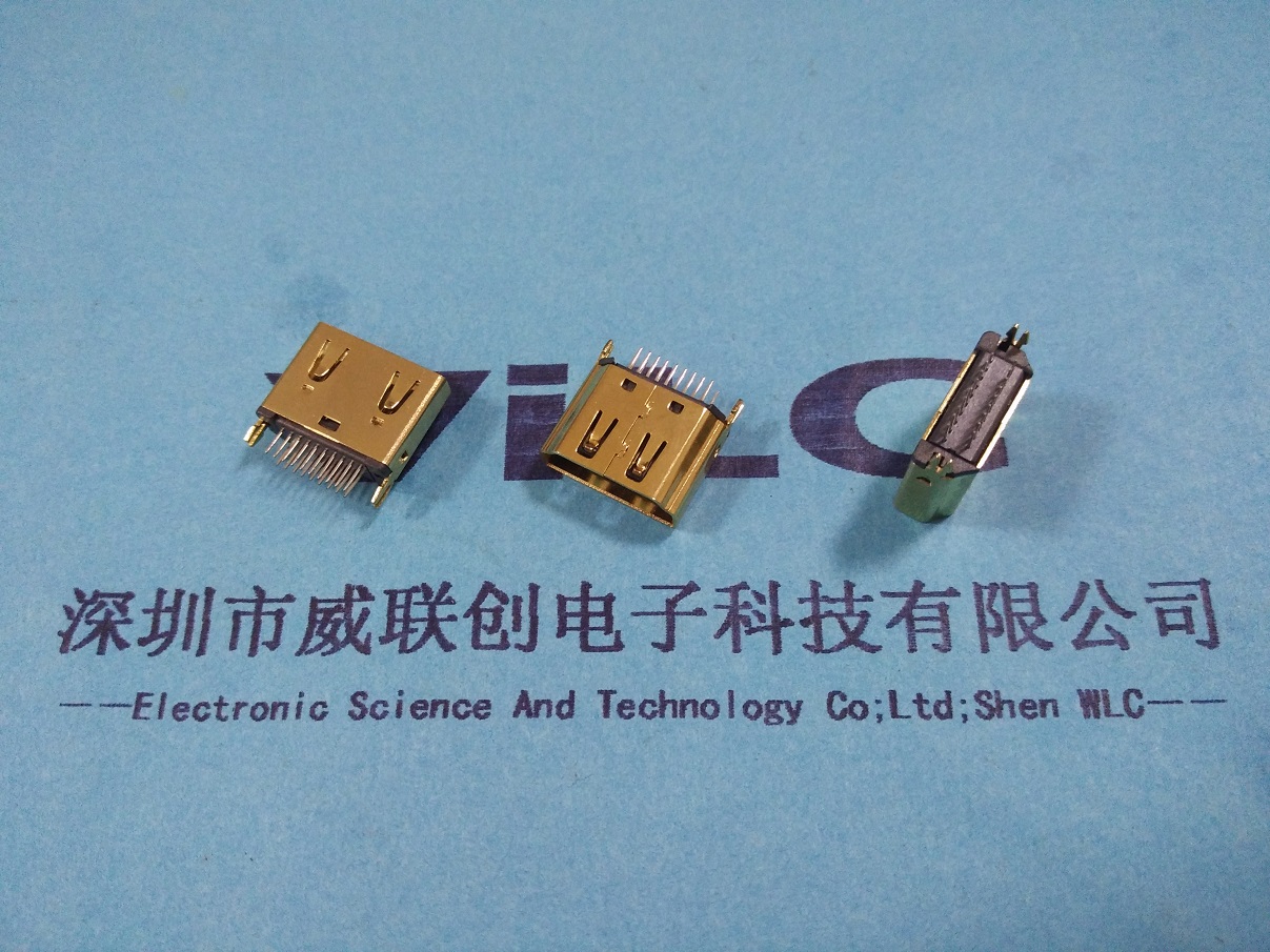 180度立式魚叉HDMI 19P母座 外殼鍍金高清連接器母座