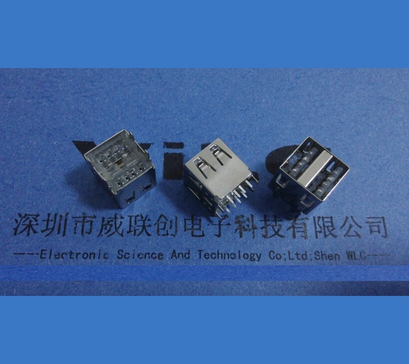 180度 立式雙層USB母座 直插14.2 兩層USB 四腳直邊透明膠芯