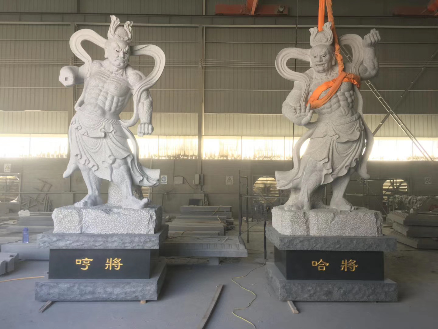 福建石材厂家寺庙山门前神将雕像花岗岩哼哈二将石雕神像摆件