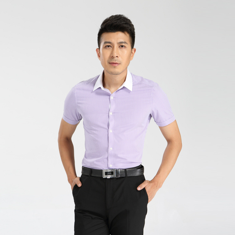 山東杰者服飾男襯衫薄款男式商務(wù)修身短袖襯衣定制 時(shí)尚休閑修身款襯衫價(jià)格圖片