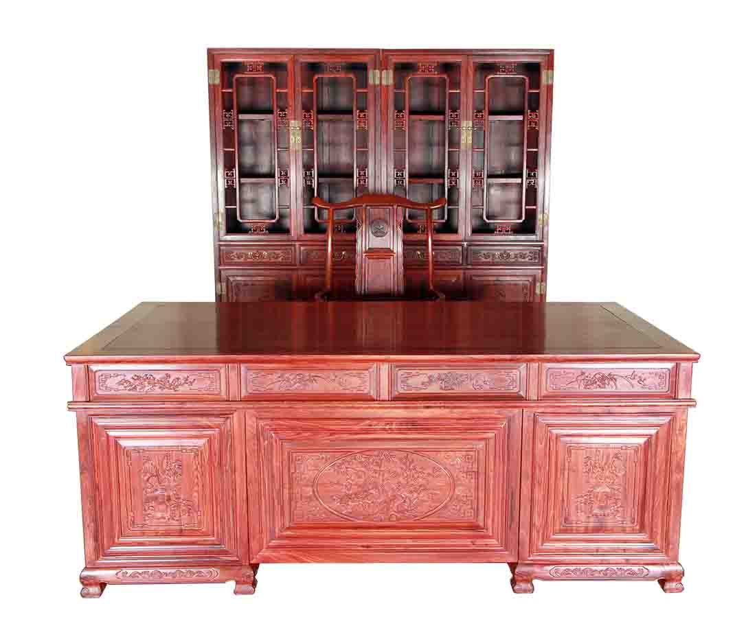 供應(yīng)小葉紅檀兩組合書柜大班臺 價(jià)格面