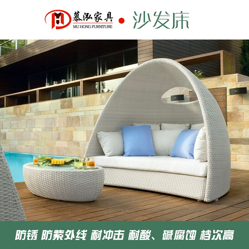 供應(yīng)戶(hù)外沙灘床 沙灘躺床 編藤藤椅 室外休閑床 沙灘床藤家具 仿藤沙發(fā)躺床